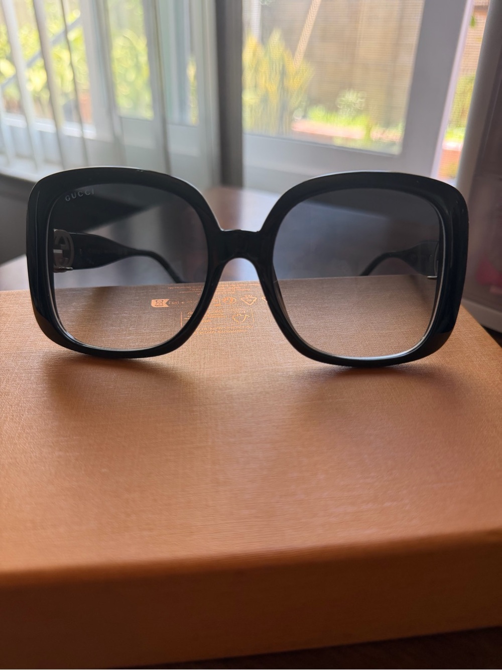 Gucci Black Square Oversized Sunglasses with Gold GG Accent 57mm - Picture 3 of 9